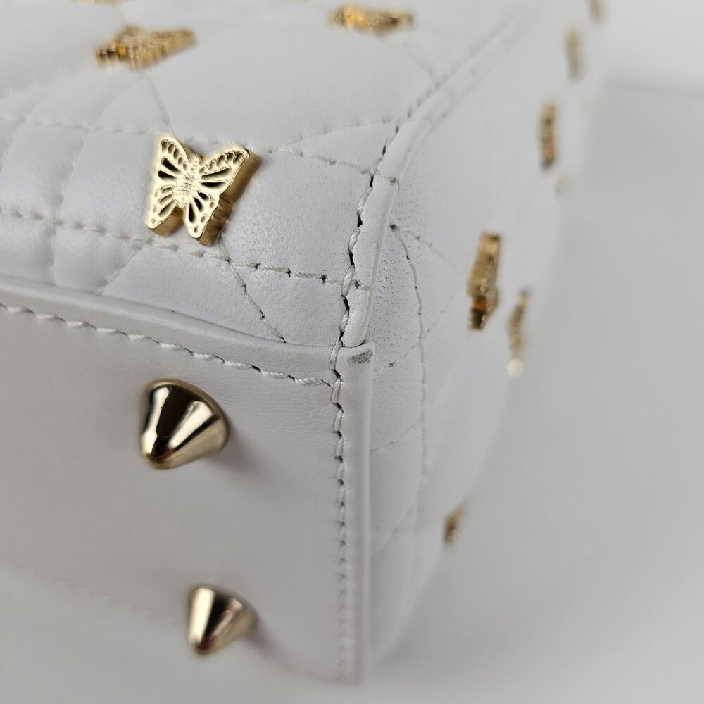 SOLD Dior Small Lady White Cannage Lambskin With Gold-Finish Butterfly Studs - Picture 8 of 13
